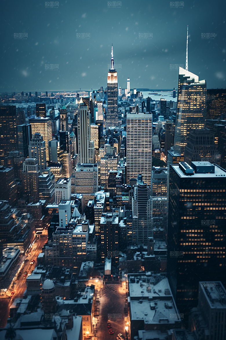 城市雪景城市街道安静原画