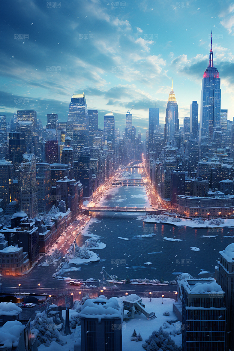城市雪景下雪的都市雪夜原画
