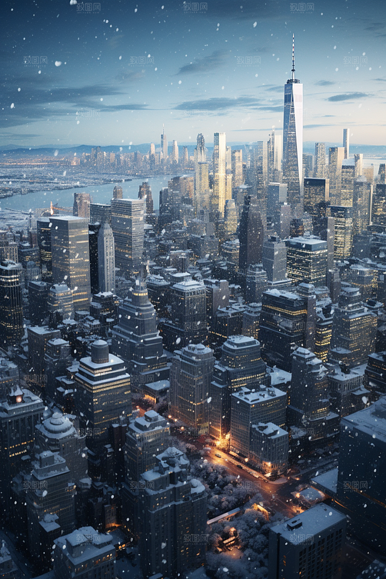 城市雪景雪夜静谧原画