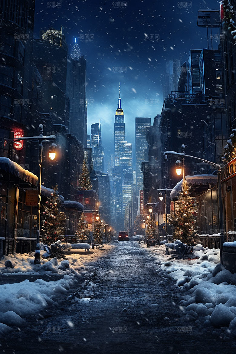 城市雪景建筑高清原画