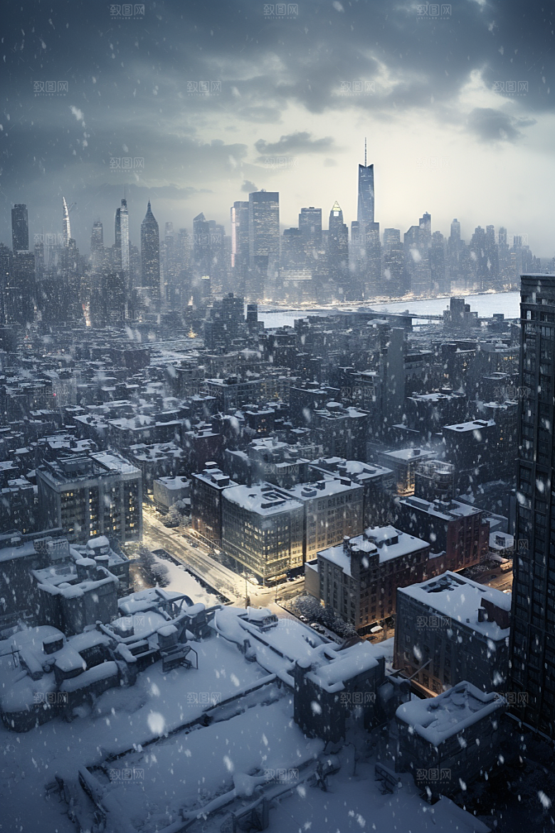 城市雪景安静雪夜原画