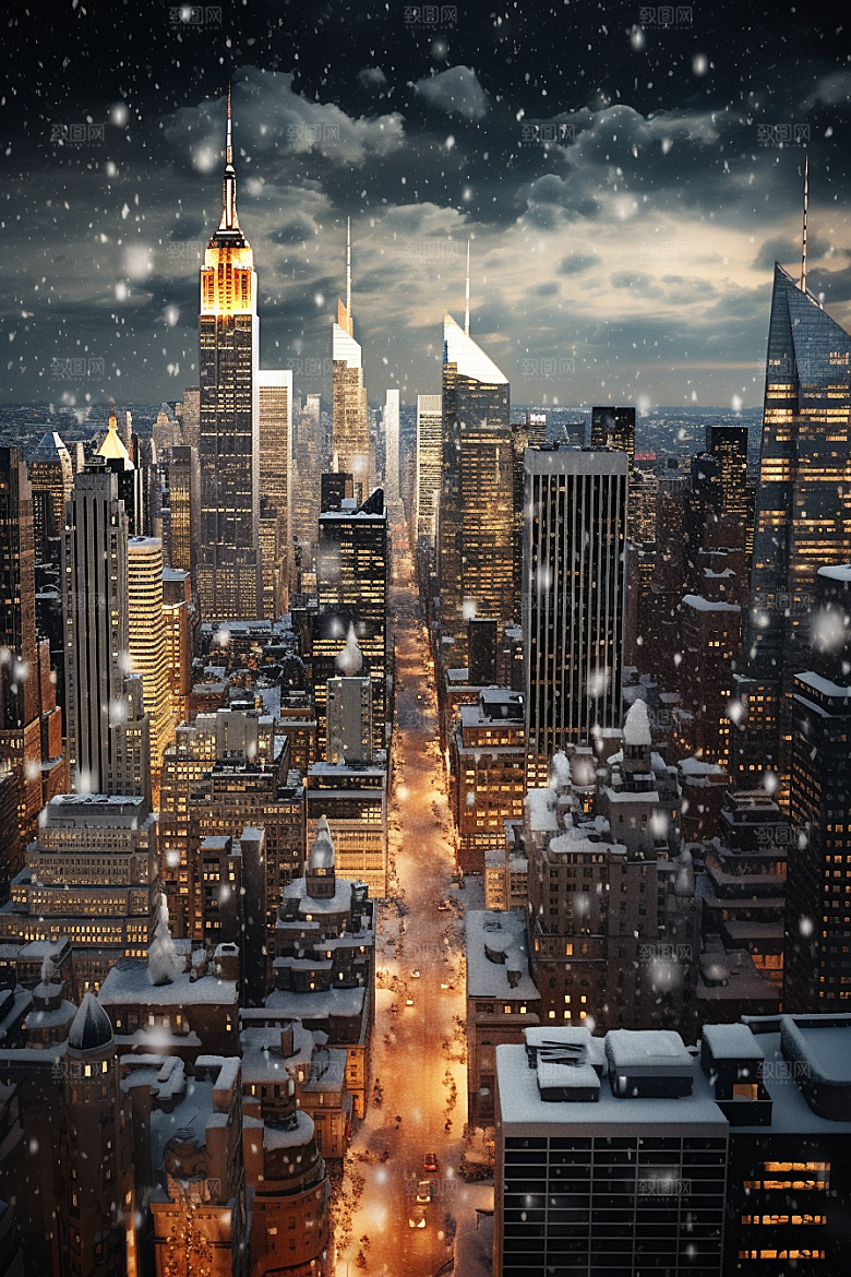 城市雪景静谧城市街道原画
