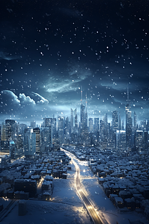 城市雪景静谧高清原画