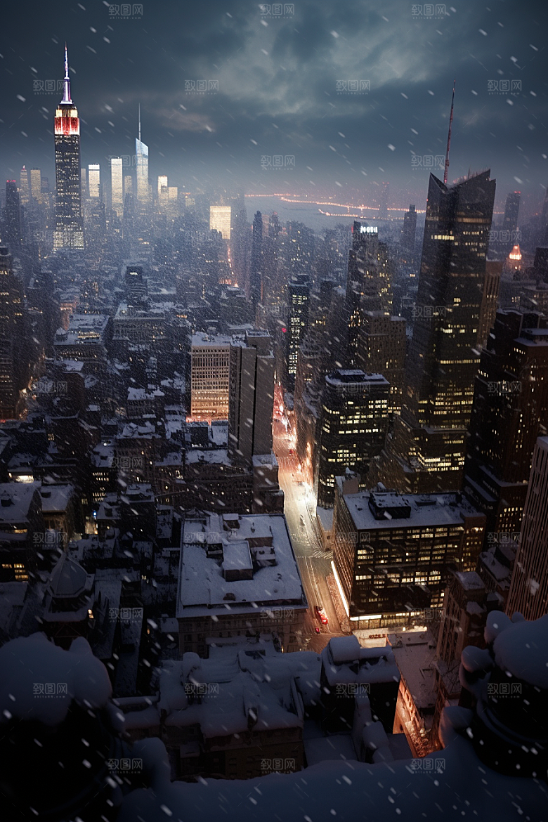 城市雪景雪夜静谧原画