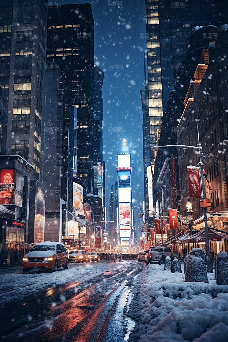 城市雪景静谧建筑原画