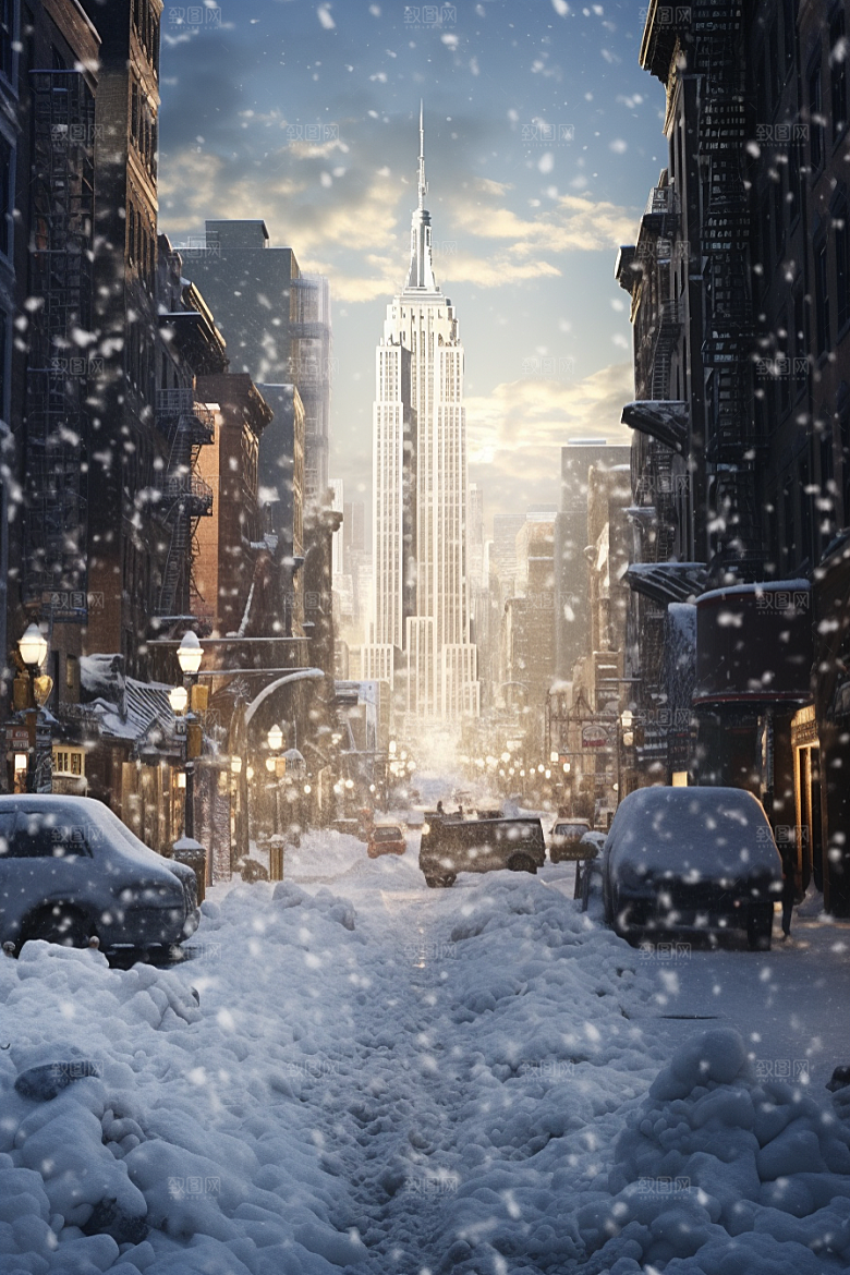城市雪景静谧雪夜原画