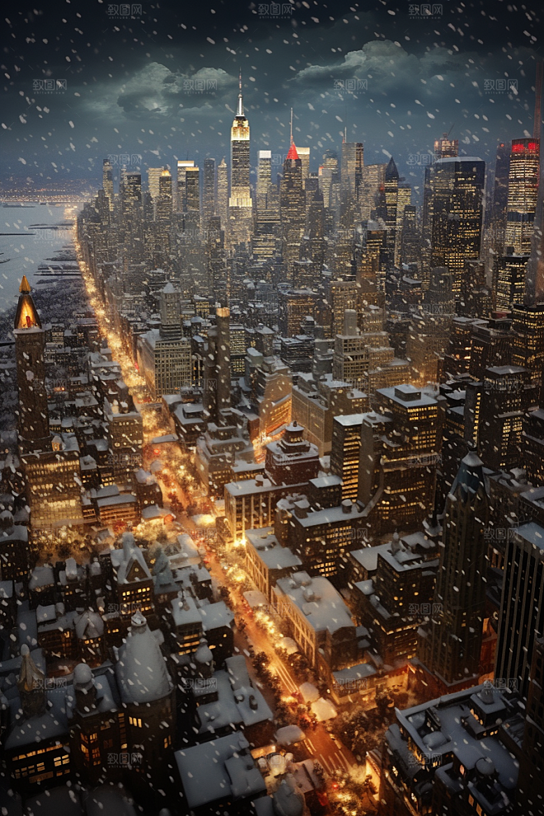 城市雪景下雪的都市安静原画