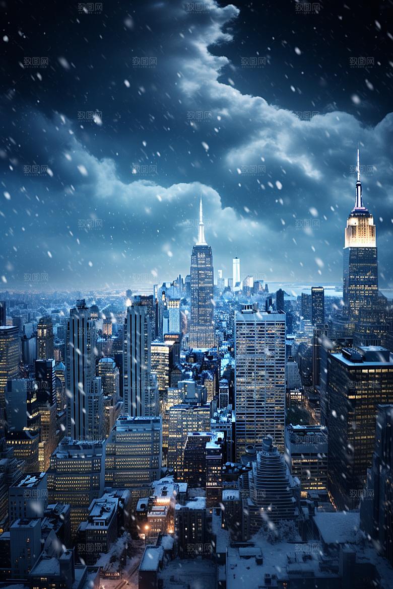 城市雪景下雪的都市高清原画