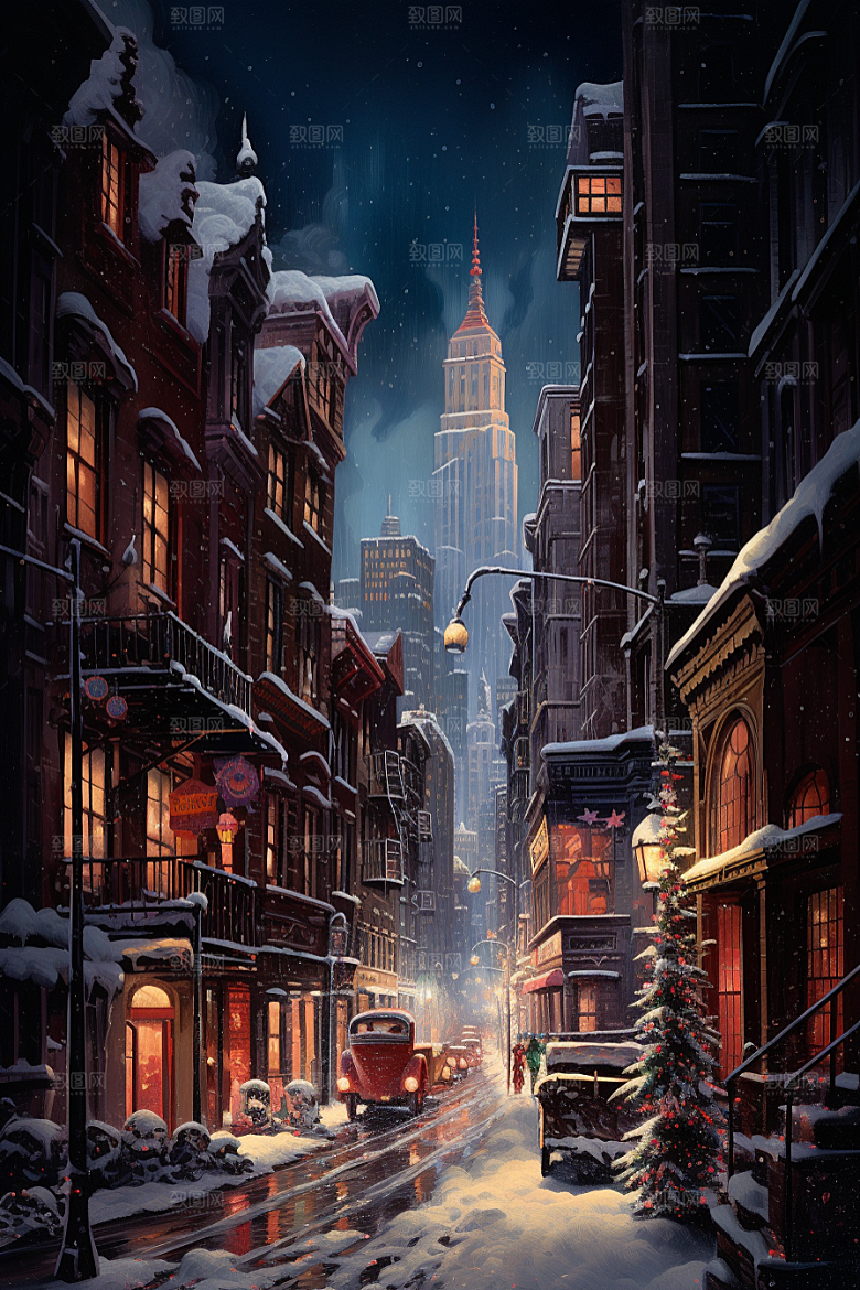 城市雪景安静雪夜原画