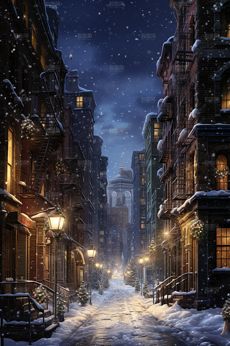 城市雪景建筑高清原画