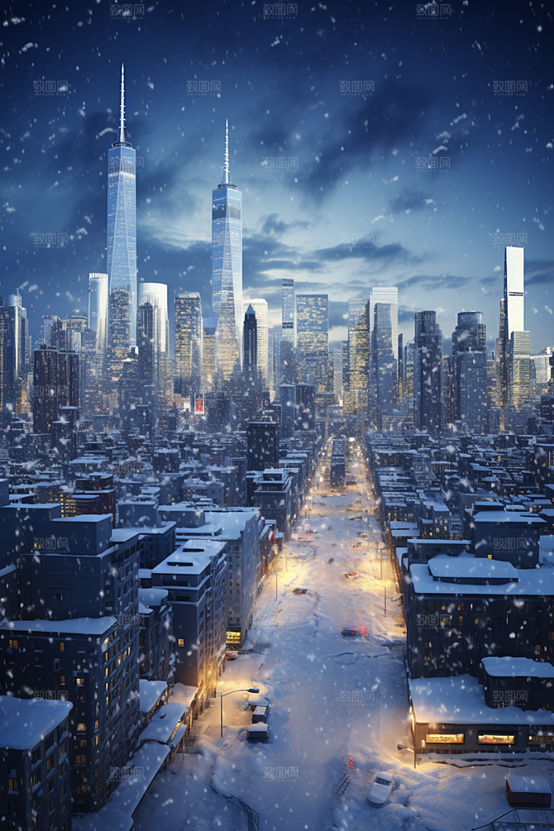 城市雪景雪夜安静原画