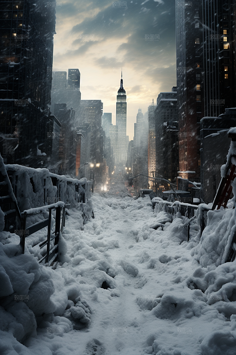 城市雪景城市街道安静原画