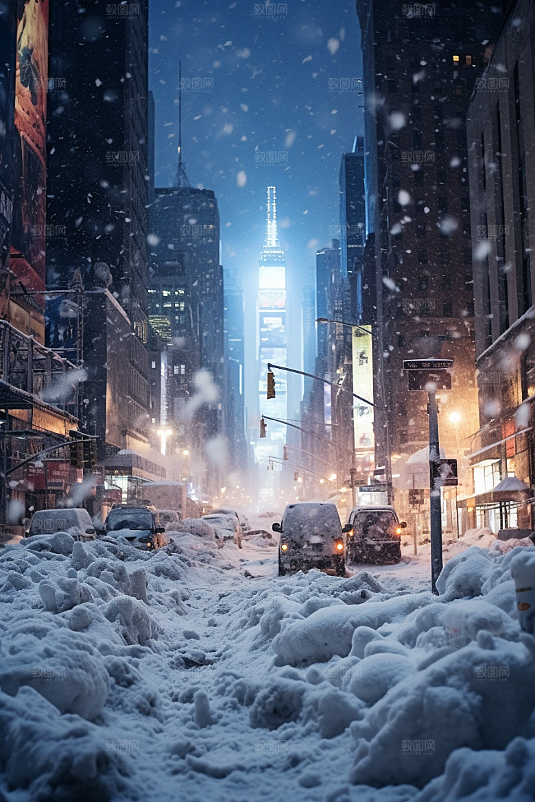 城市雪景静谧城市街道原画