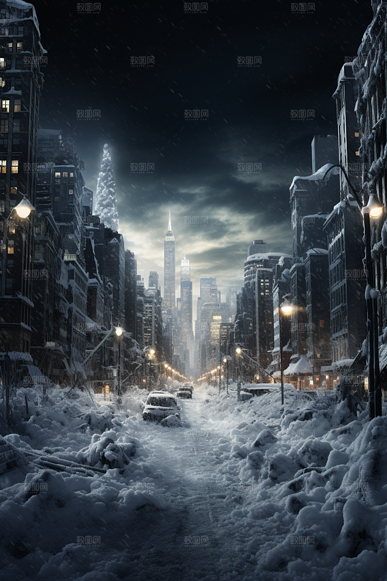 城市雪景安静下雪的都市原画