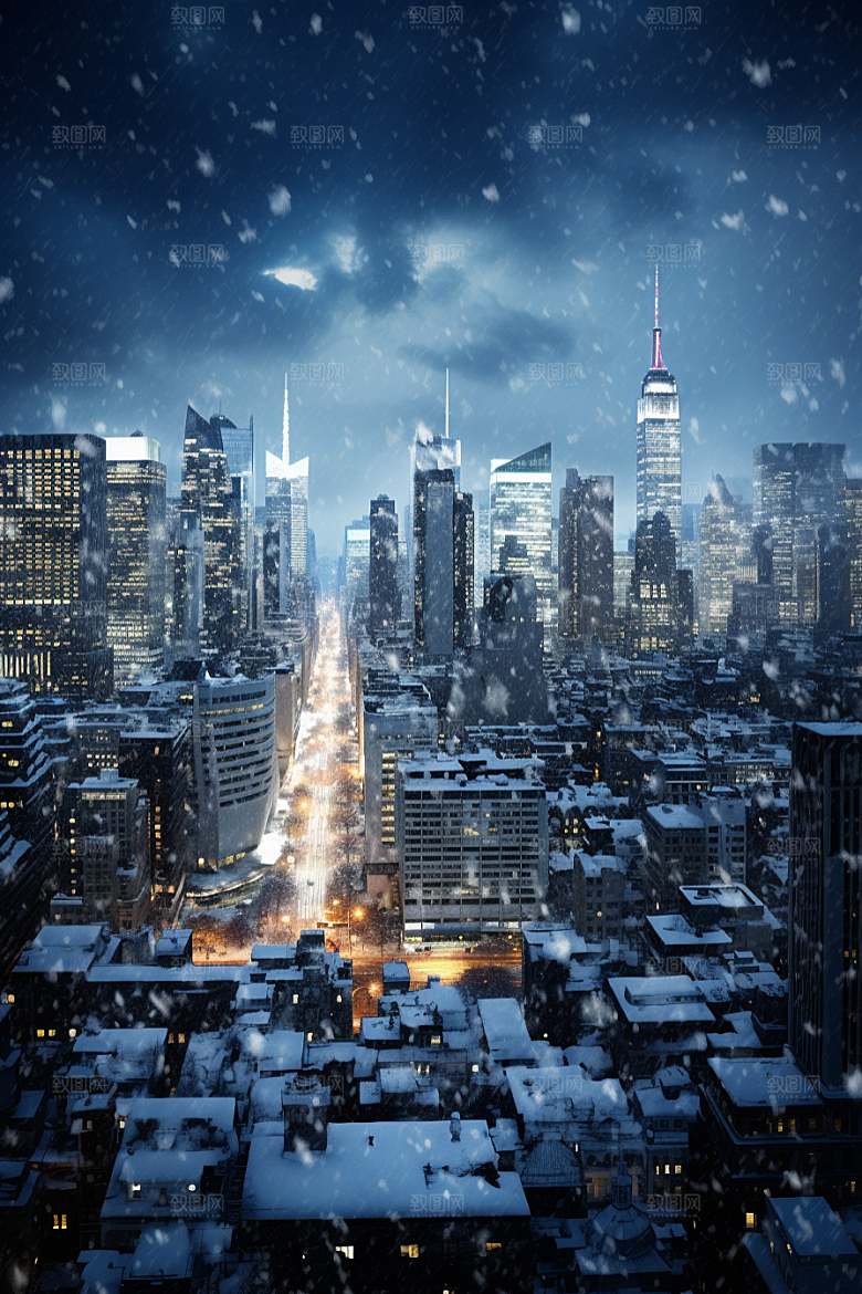 城市雪景安静雪夜原画