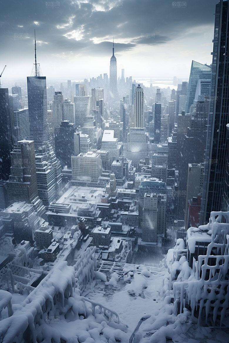 城市雪景建筑下雪的都市原画