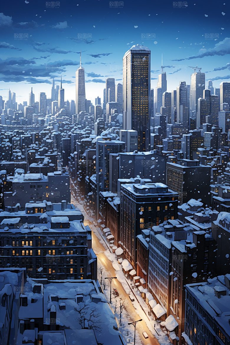 城市雪景高清城市街道原画