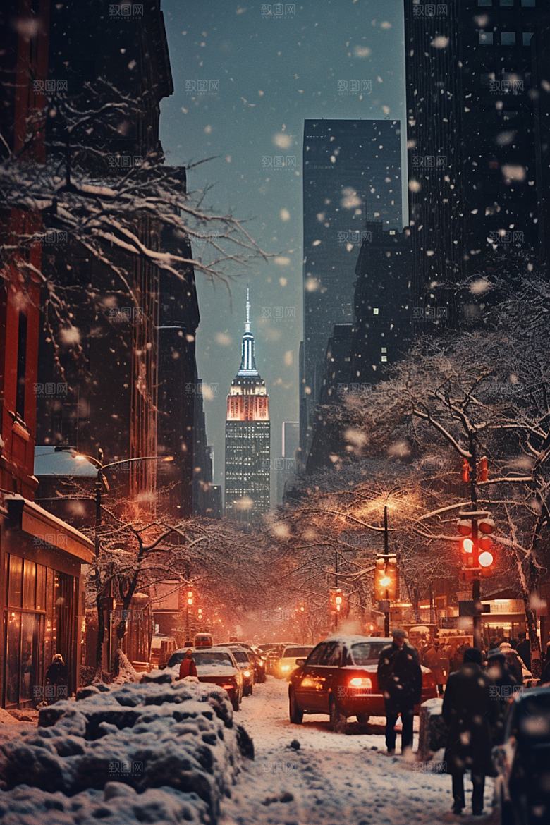 城市雪景高清静谧原画