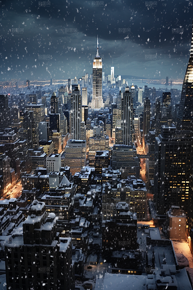 城市雪景静谧城市街道原画