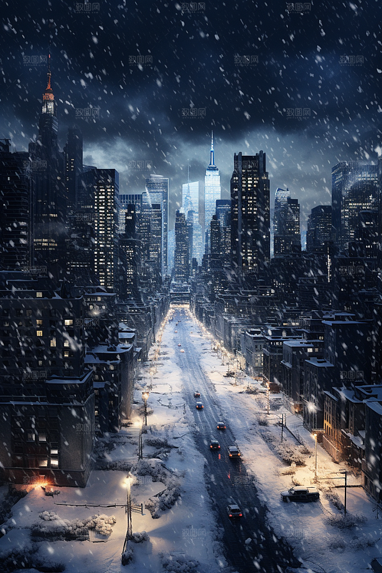 城市雪景雪夜下雪的都市原画