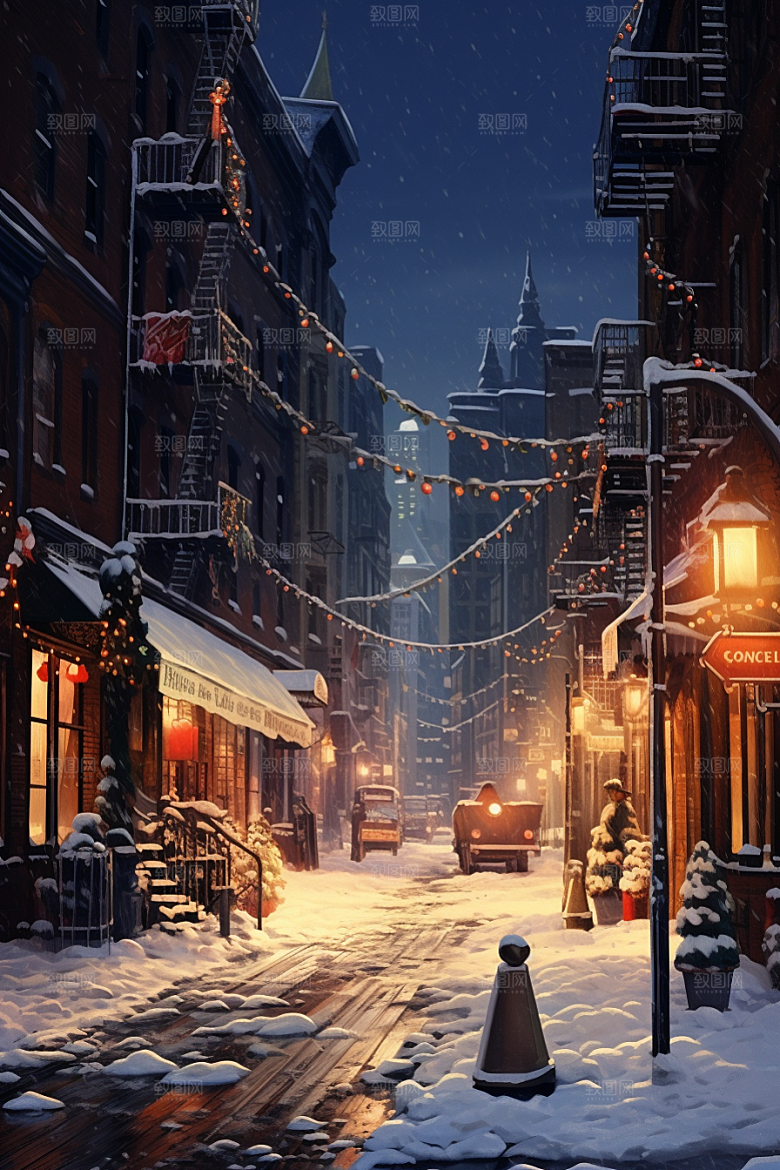 城市雪景高清静谧原画