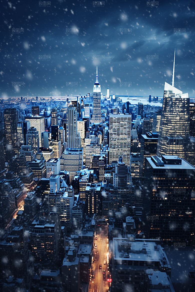 城市雪景雪夜下雪的都市原画