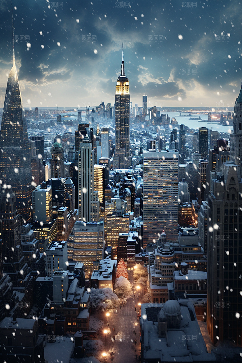 城市雪景高清建筑原画