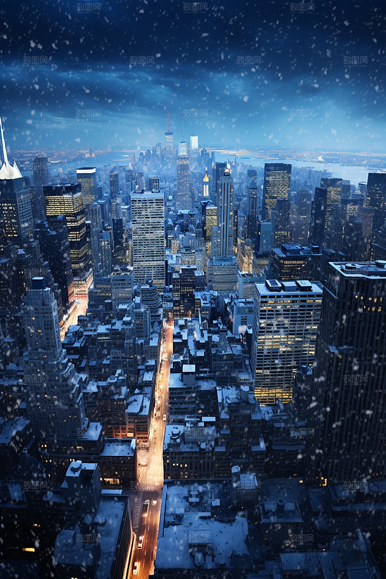 城市雪景雪夜高清原画