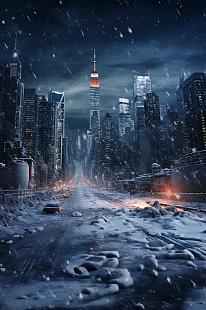 城市雪景建筑高清原画