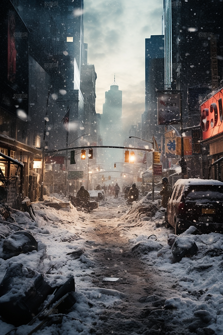 城市雪景静谧下雪的都市原画