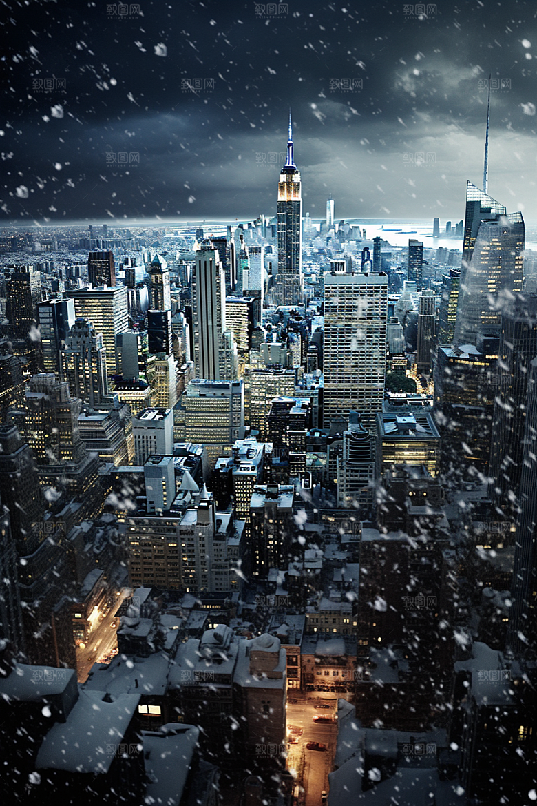城市雪景高清城市街道原画