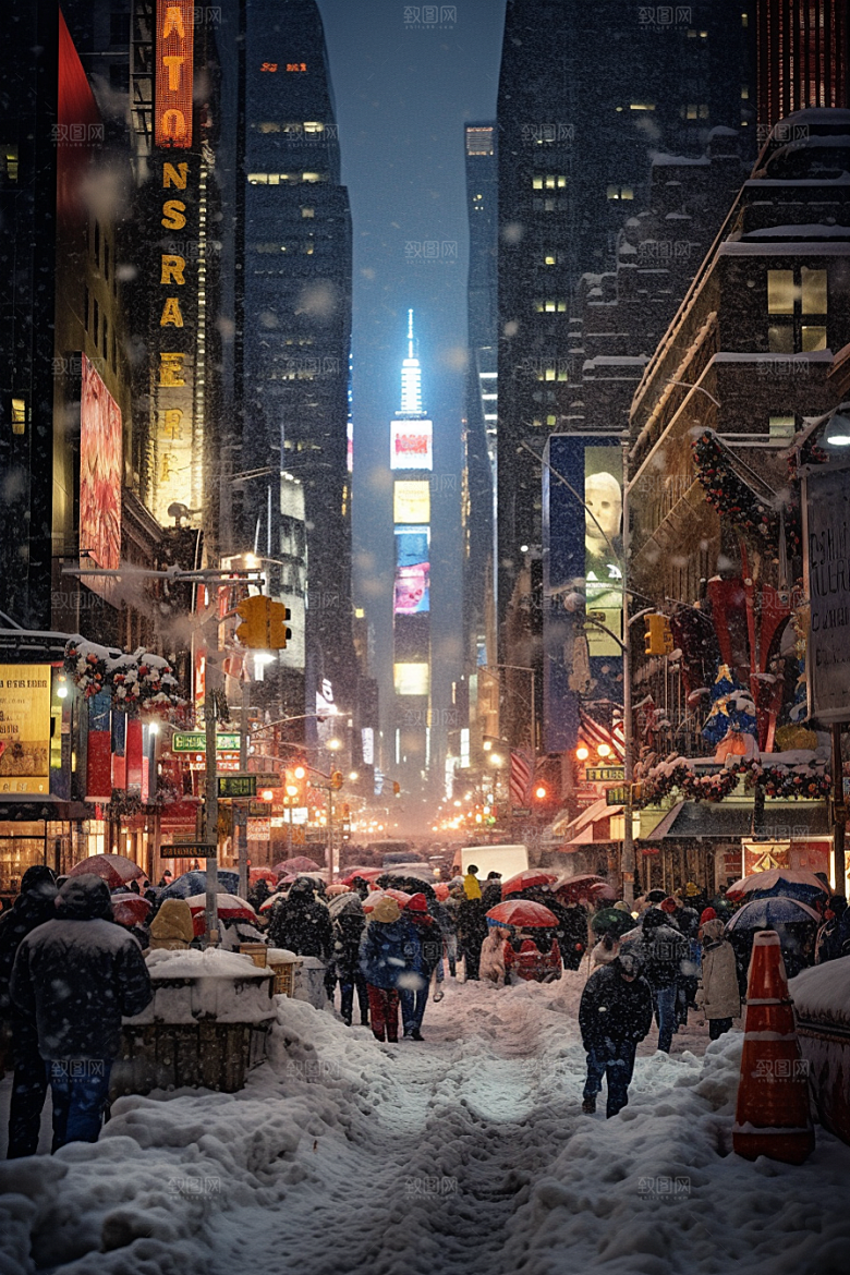 城市雪景静谧建筑原画