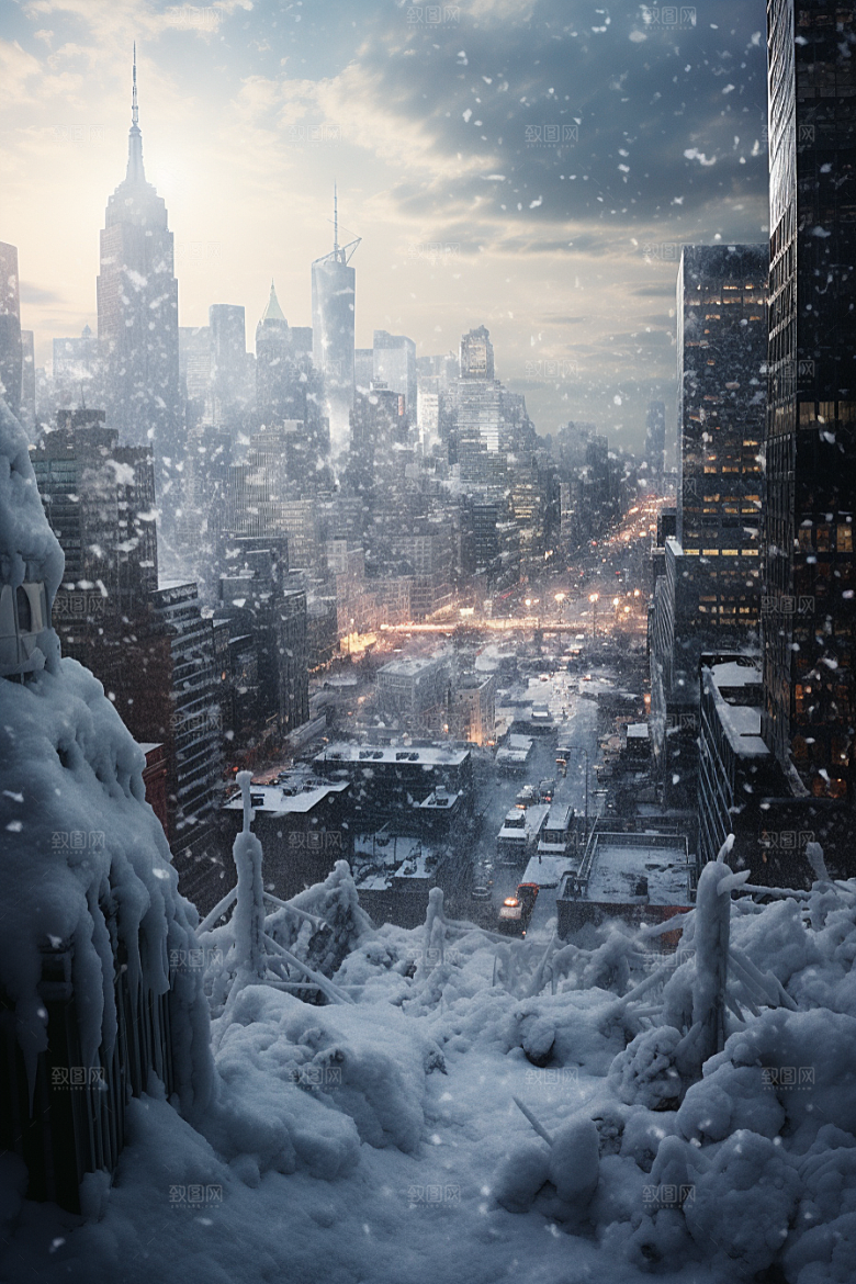 城市雪景雪夜静谧原画