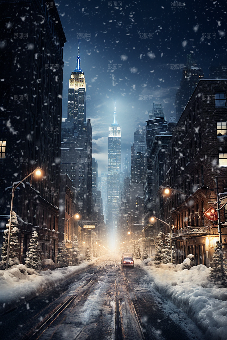城市雪景雪夜高清原画