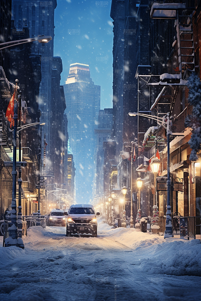 城市雪景雪夜安静原画
