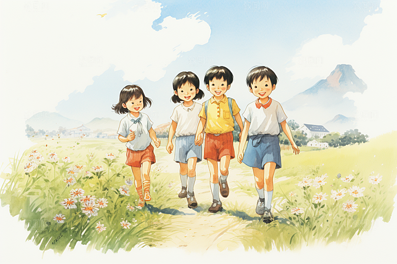 学生放暑假结业毕业旅游插画