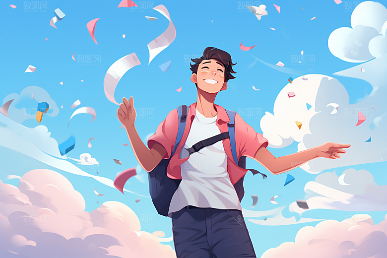 学生放暑假结业毕业旅游插画