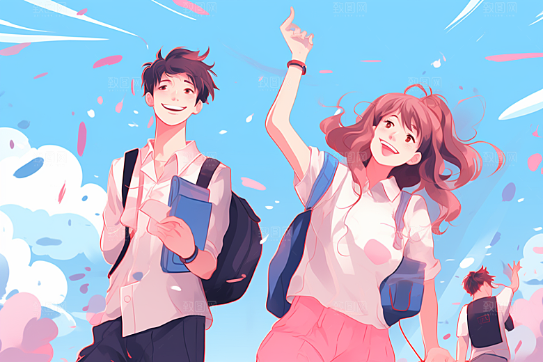 学生放暑假毕业旅游结业插画
