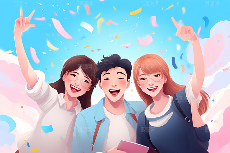学生放暑假旅游结业插画