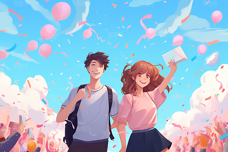 学生放暑假出游旅游插画