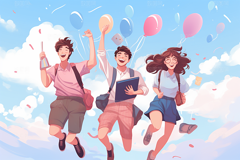学生放暑假夏天旅游插画