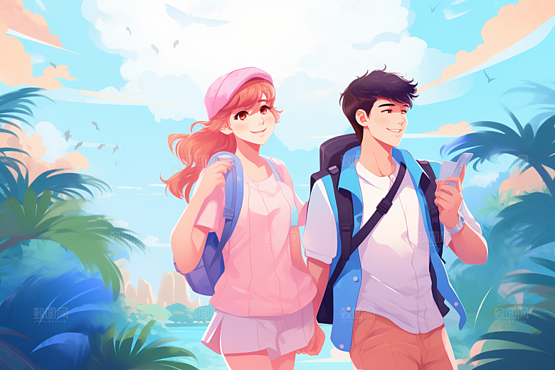 学生放暑假夏天快乐插画