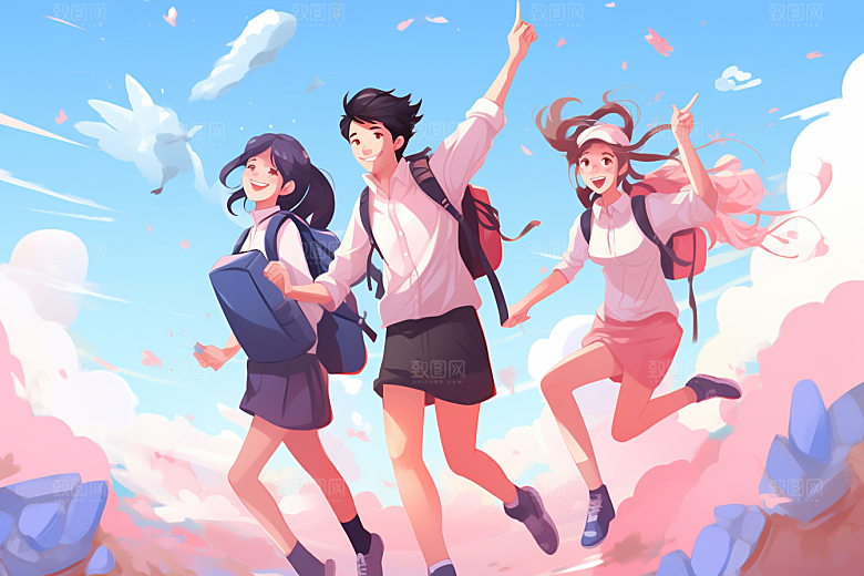 学生放暑假快乐毕业旅游插画