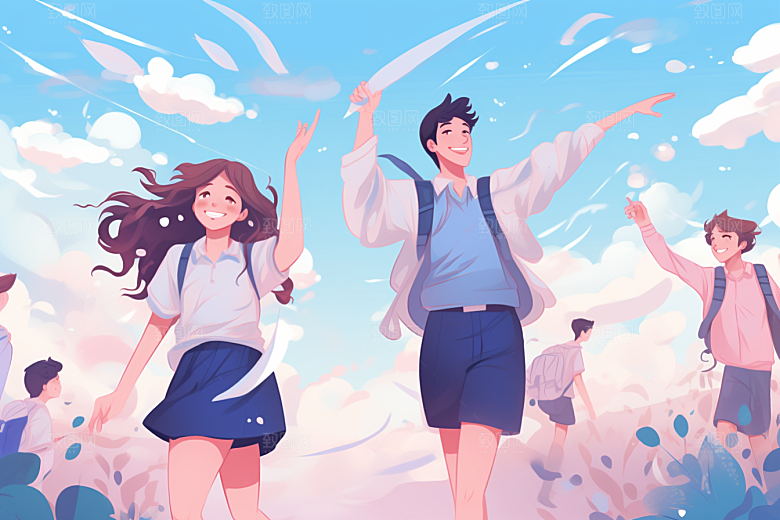 学生放暑假结业快乐插画