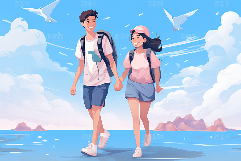 学生放暑假结业夏季插画