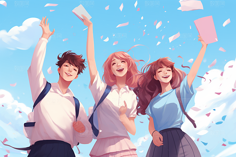 学生放暑假出游快乐插画
