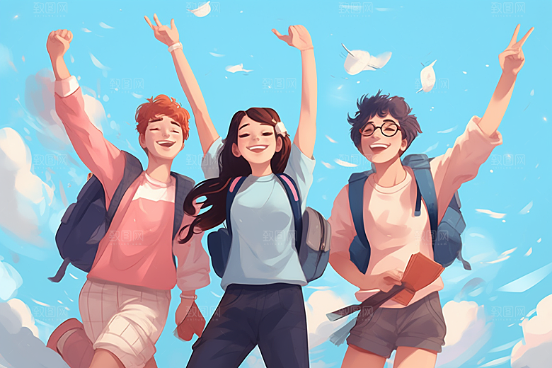学生放暑假夏季放假了插画