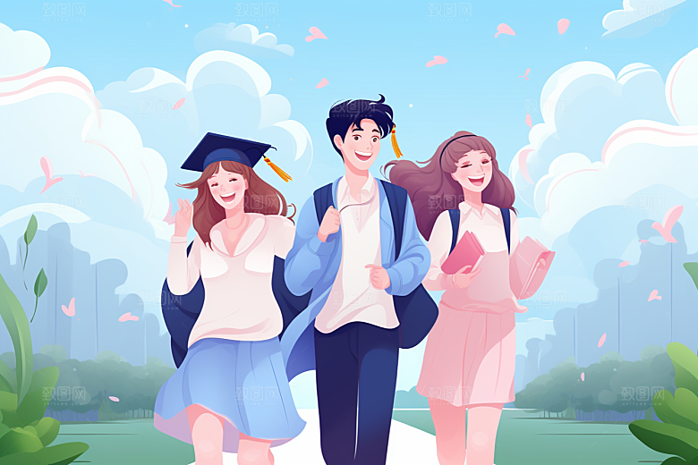 学生放暑假快乐结业插画
