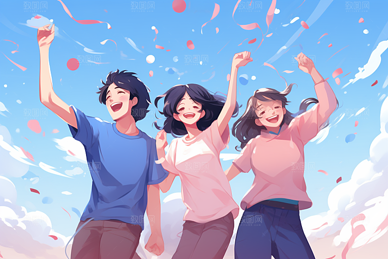 学生放暑假夏天旅游插画