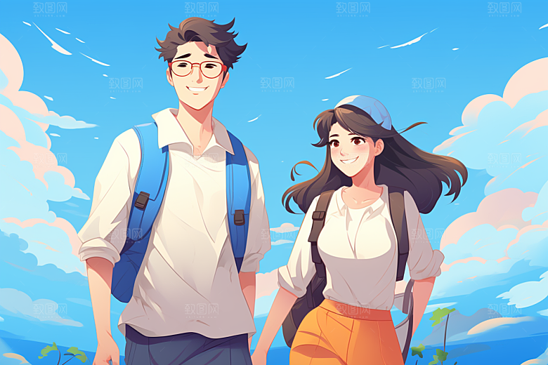 学生放暑假放假了快乐插画